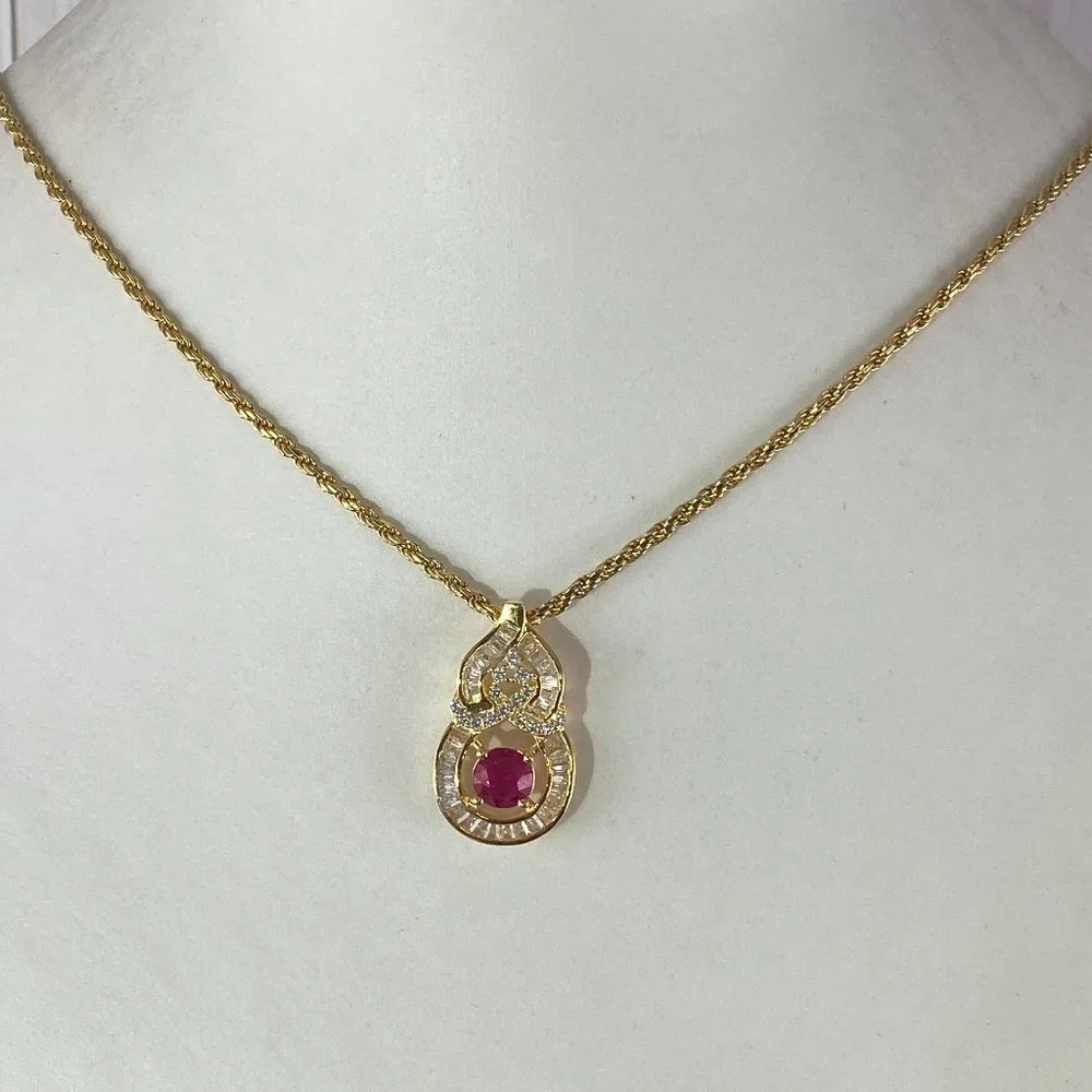 Red Ruby Necklace 2.55ctw Ruby & White Sapphire Pendant Necklace - Picture 2 of 5